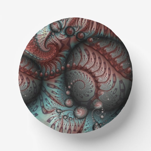 Abstract Vivid Fantasy Fractal Art Brown Blue Paper Bowls (Front)