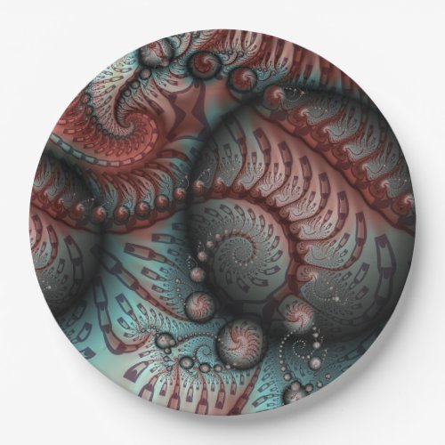 Abstract Vivid Fantasy Fractal Art Brown Blue Paper Plates