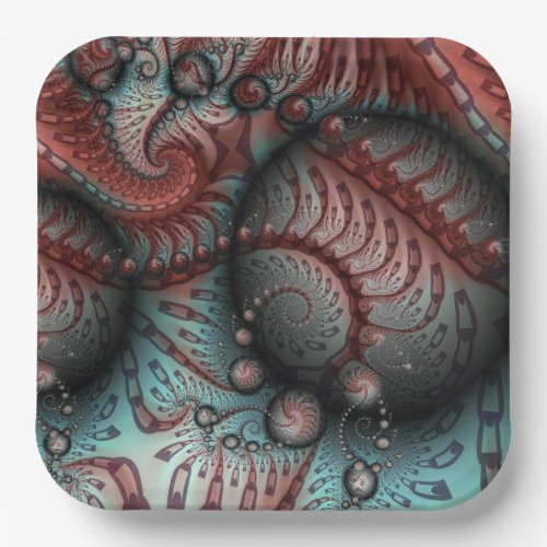 Abstract Vivid Fantasy Fractal Art Brown Blue Paper Plates