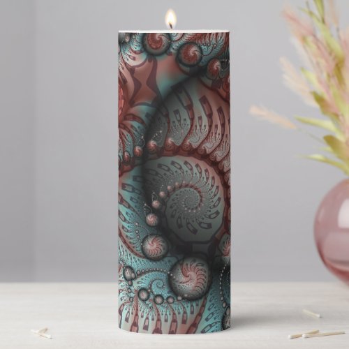 Abstract Vivid Fantasy Fractal Art Brown Blue Pillar Candle