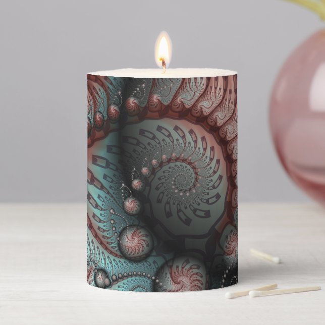 Abstract Vivid Fantasy Fractal Art Brown Blue Pillar Candle (In Situ)