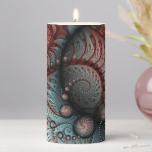 Abstract Vivid Fantasy Fractal Art Brown Blue Pillar Candle