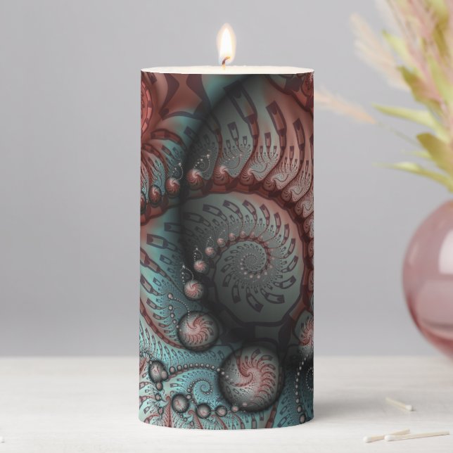 Abstract Vivid Fantasy Fractal Art Brown Blue Pillar Candle (In Situ)