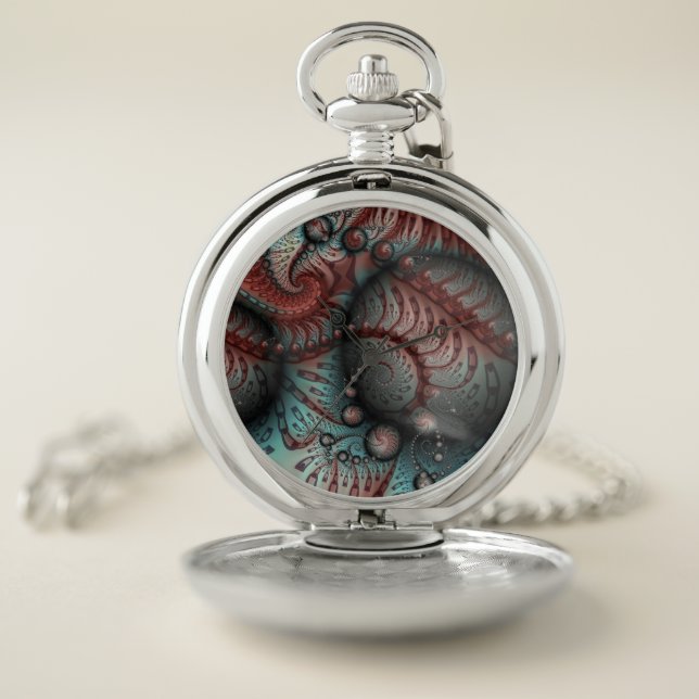 Abstract Vivid Fantasy Fractal Art Brown Blue Pocket Watch (Inside)