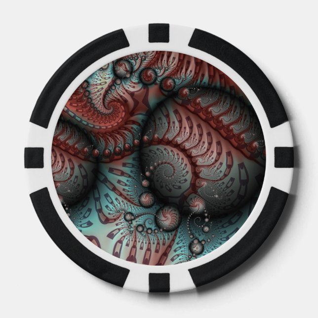 Abstract Vivid Fantasy Fractal Art Brown Blue Poker Chips (Front)