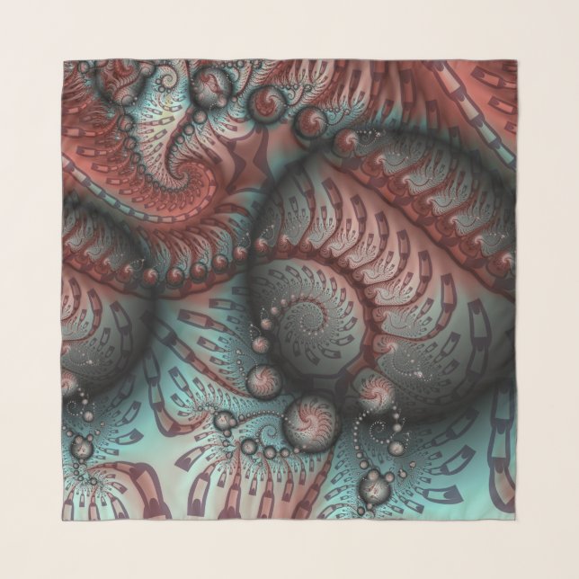 Abstract Vivid Fantasy Fractal Art Brown Blue Scarf (Front)