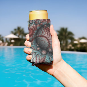 Abstract Vivid Fantasy Fractal Art Brown Blue Seltzer Can Cooler
