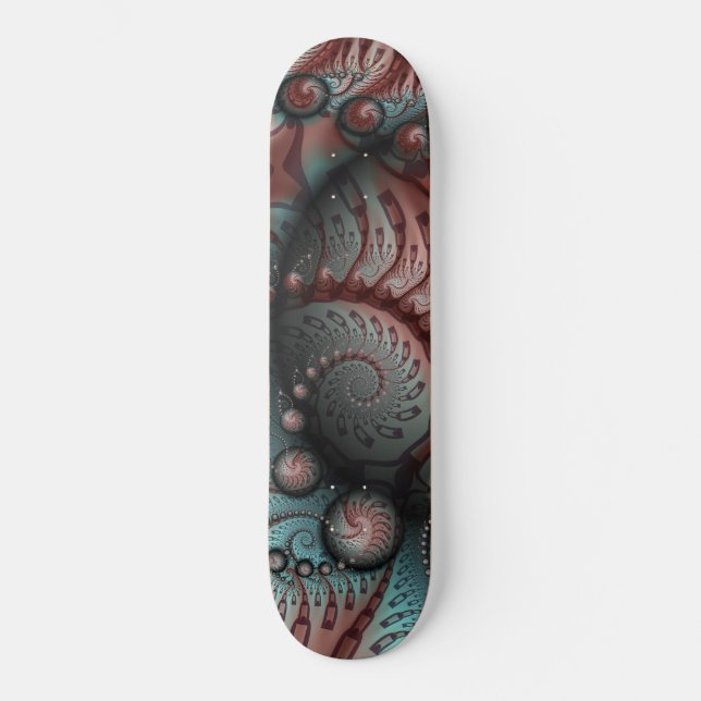 Abstract Vivid Fantasy Fractal Art Brown Blue Skateboard (Front)