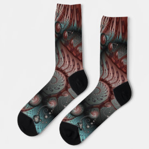 Abstract Vivid Fantasy Fractal Art Brown Blue Socks