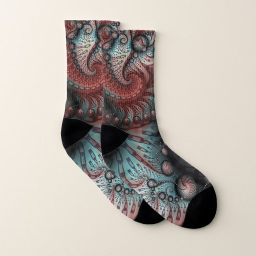 Abstract Vivid Fantasy Fractal Art Brown Blue Socks