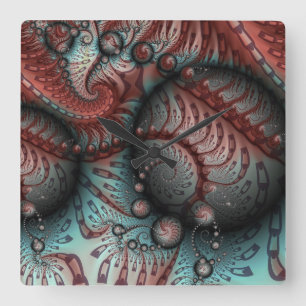 Abstract Vivid Fantasy Fractal Art Brown Blue Square Wall Clock