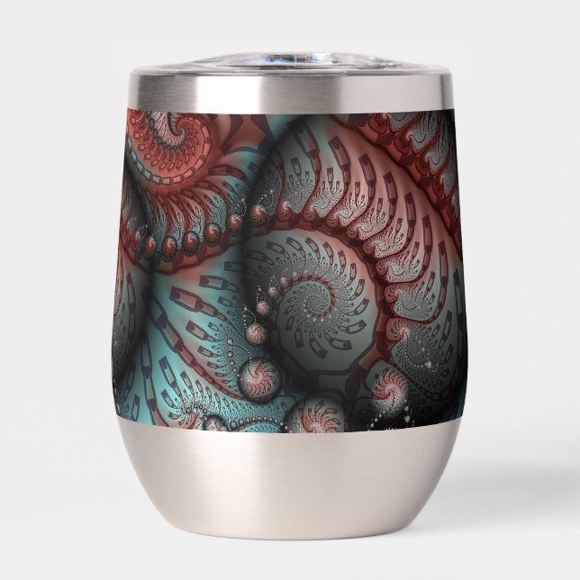 Abstract Vivid Fantasy Fractal Art Brown Blue Thermal Wine Tumbler (Front)