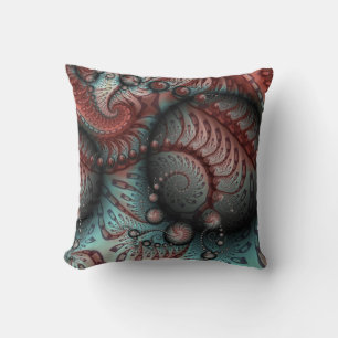 Abstract Vivid Fantasy Fractal Art Brown Blue Throw Pillow