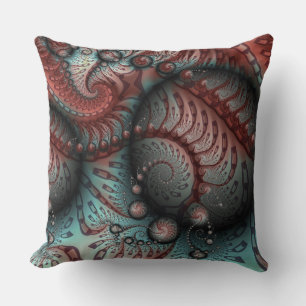 Abstract Vivid Fantasy Fractal Art Brown Blue Throw Pillow