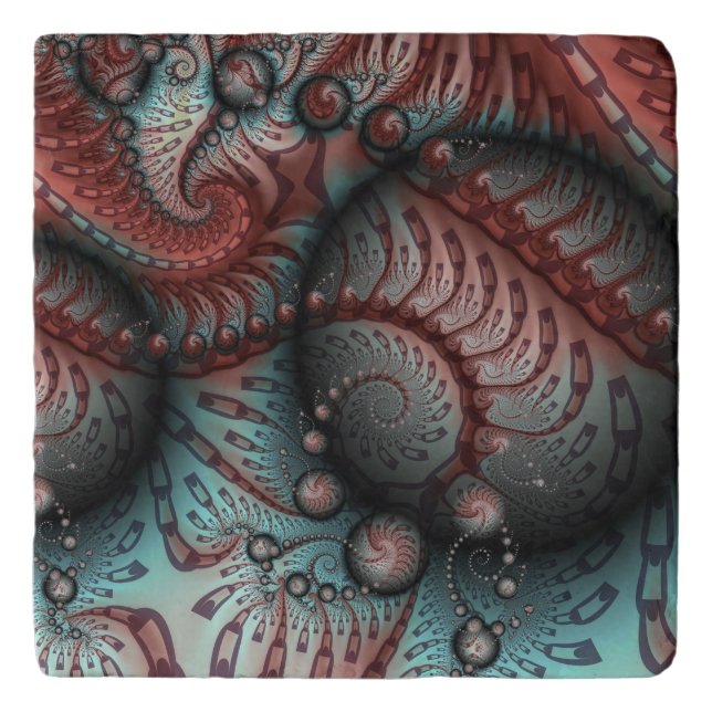 Abstract Vivid Fantasy Fractal Art Brown Blue Trivet (Front)