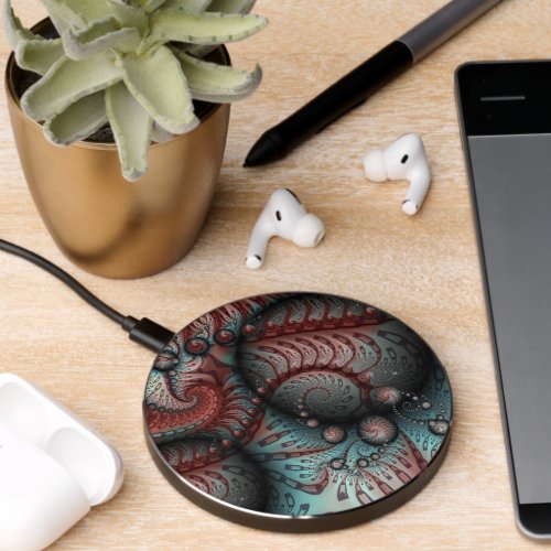 Abstract Vivid Fantasy Fractal Art Brown Blue Wireless Charger