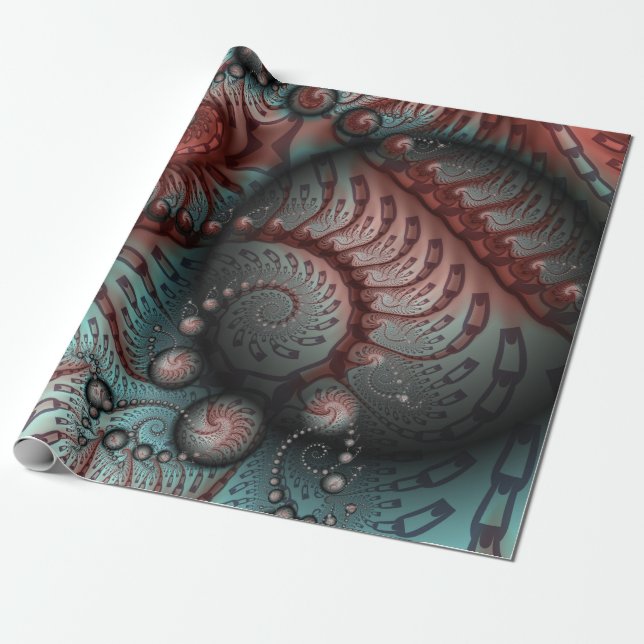 Abstract Vivid Fantasy Fractal Art Brown Blue Wrapping Paper (Unrolled)