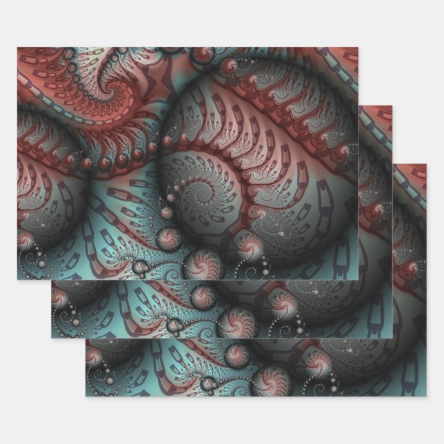 Abstract Vivid Fantasy Fractal Art Brown Blue Wrapping Paper Sheets (Set)