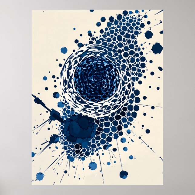 Abstract Vortex: Deep Blue, Textured, Modern Art Poster (Front)