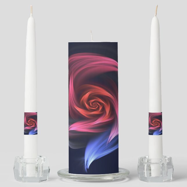 Abstract Vortex Shape Red And Blue Unity Candle Set (Front)
