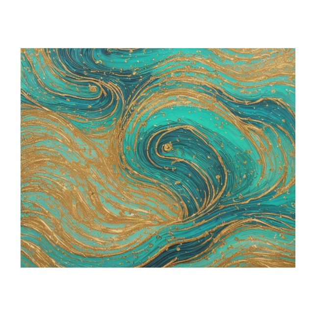 Abstract Wall Art Aqua Blues Black White Gold (Front)
