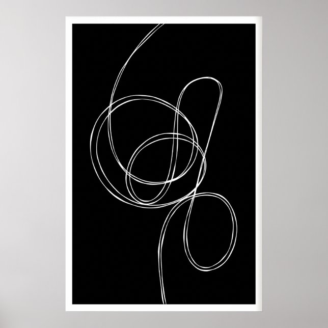 Abstract Wall Art Print Fluid White Lines on Black (Front)