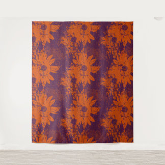 Abstract Warm Boho Halftone Grunge Floral Pattern Tapestry