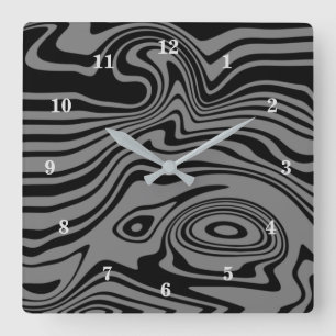 Abstract Warped Black and Gray Waves Wall Clock
