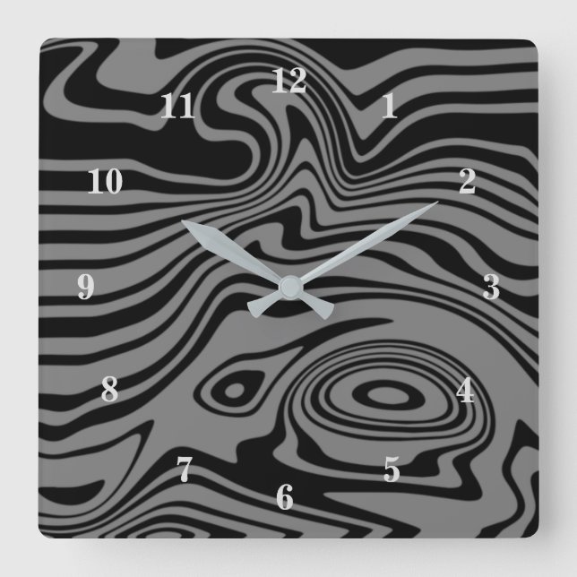 Abstract Warped Black and Gray Waves Wall Clock (Front)