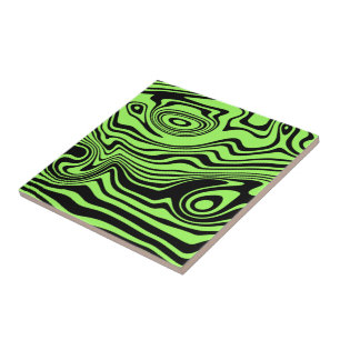 Abstract Warped Black & Neon Green Lines Customize Ceramic Tile