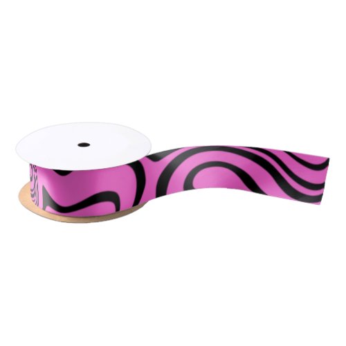 Abstract Warped Black  Pink Lines _ Customizable Satin Ribbon