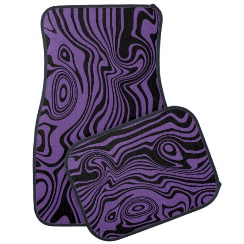 Abstract Warped Black  Purple Lines  Customizable Car Floor Mat