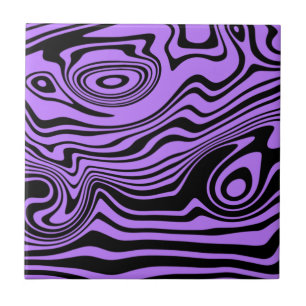 Abstract Warped Black & Purple Lines -Customizable Ceramic Tile