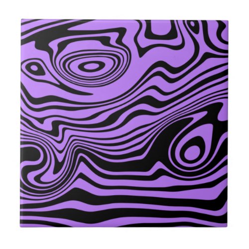 Abstract Warped Black  Purple Lines _Customizable Ceramic Tile