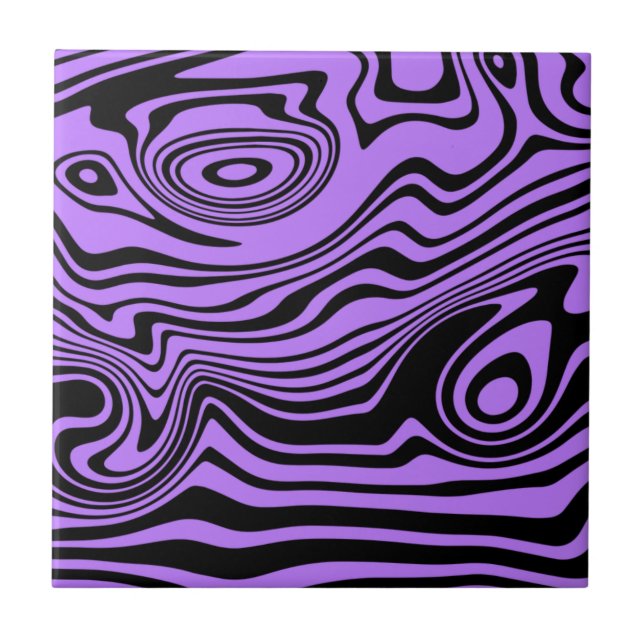 Abstract Warped Black & Purple Lines -Customizable Ceramic Tile (Front)