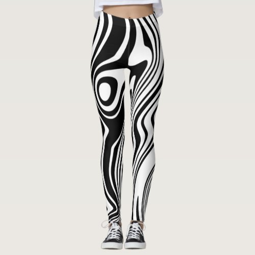 Abstract Warped Black  White Lines 6 Leggings