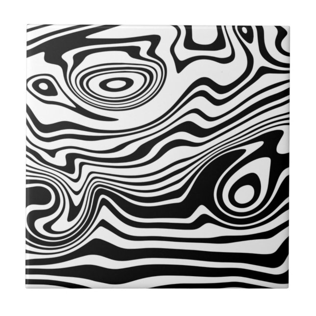 Abstract Warped Black & White Lines - Customizable Ceramic Tile (Front)