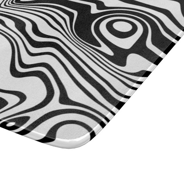 Abstract Warped Black & White Lines - Customizable Cutting Board (Corner)