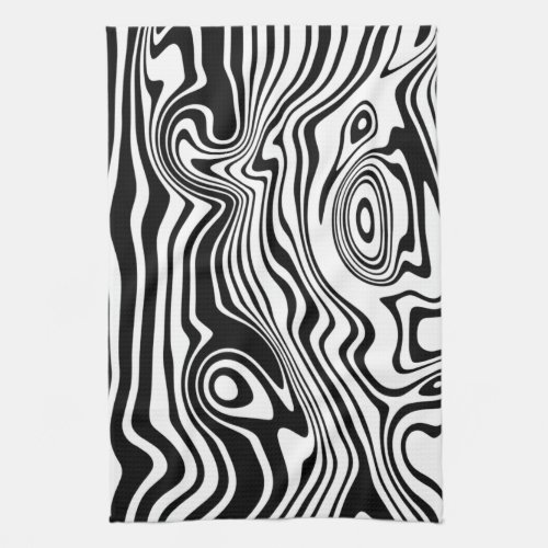 Abstract Warped Black  White Lines _ Customizable Kitchen Towel
