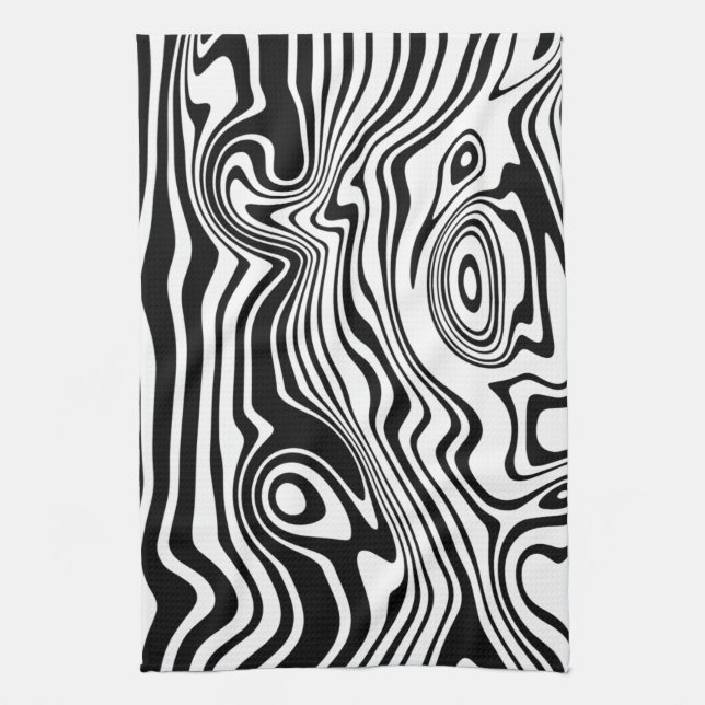 Abstract Warped Black & White Lines - Customizable Kitchen Towel (Vertical)