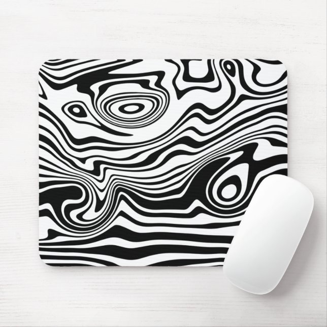 Abstract Warped Black & White Lines - Customizable Mouse Pad (With Mouse)