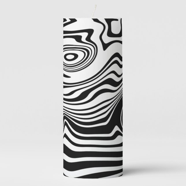 Abstract Warped Black & White Lines - Customizable Pillar Candle (Front)