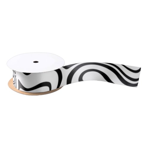 Abstract Warped Black  White Lines _ Customizable Satin Ribbon