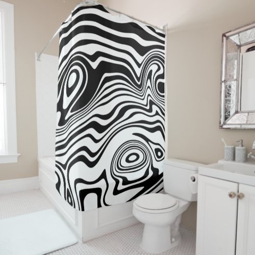 Abstract Warped Black  White Lines _ Customizable Shower Curtain