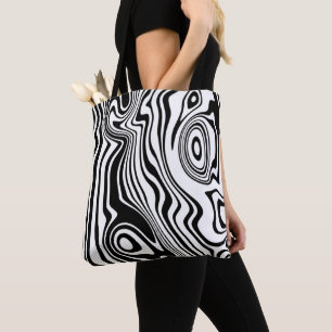 Abstract Warped Black & White Lines - Customizable Tote Bag