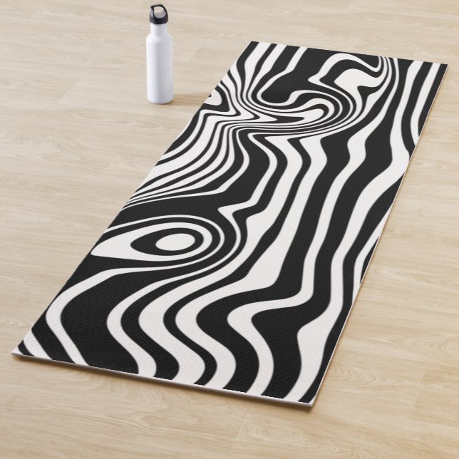 Abstract Warped Black & White Lines - Customizable Yoga Mat (In Situ)