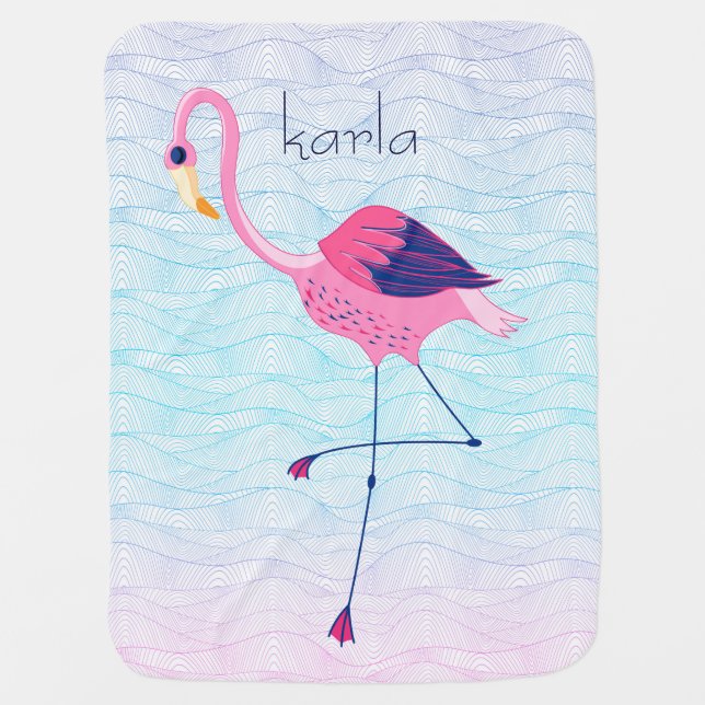 Abstract Water Beach Waves With Pink Flamingos Swaddle Blanket (Front)