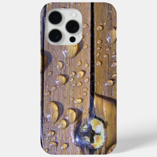 Abstract Water Beads Stained Wood Close_Up Photo iPhone 15 Pro Max Case