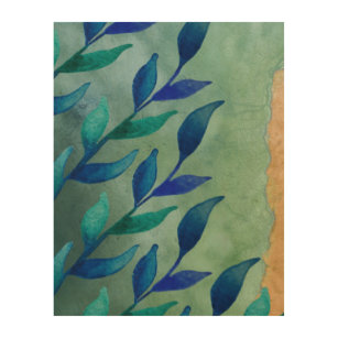Abstract  water color leaves  wood wall art