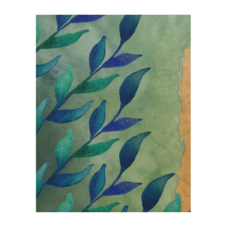 Abstract water color leaves wood wall art